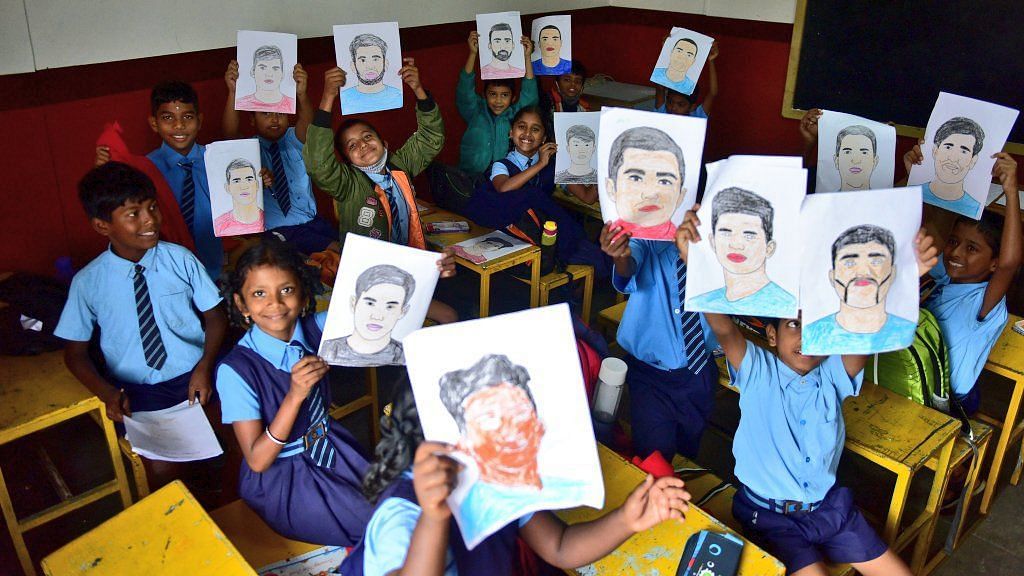 Students from Sri Guru Harikrishan School, Ulsoor, announce BFC squad through paintings