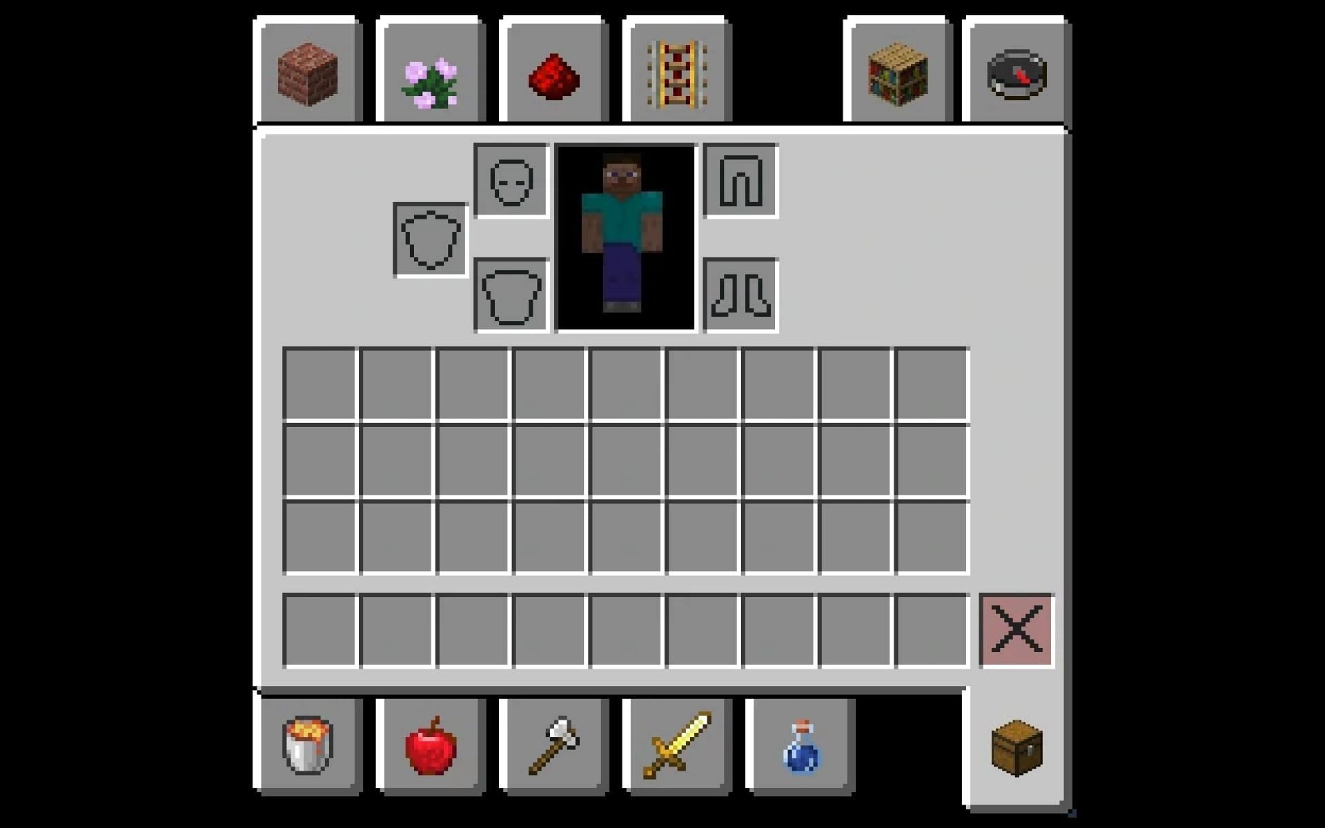 An image of a player&#039;s inventory in creative mode. (Image via Minecraft)