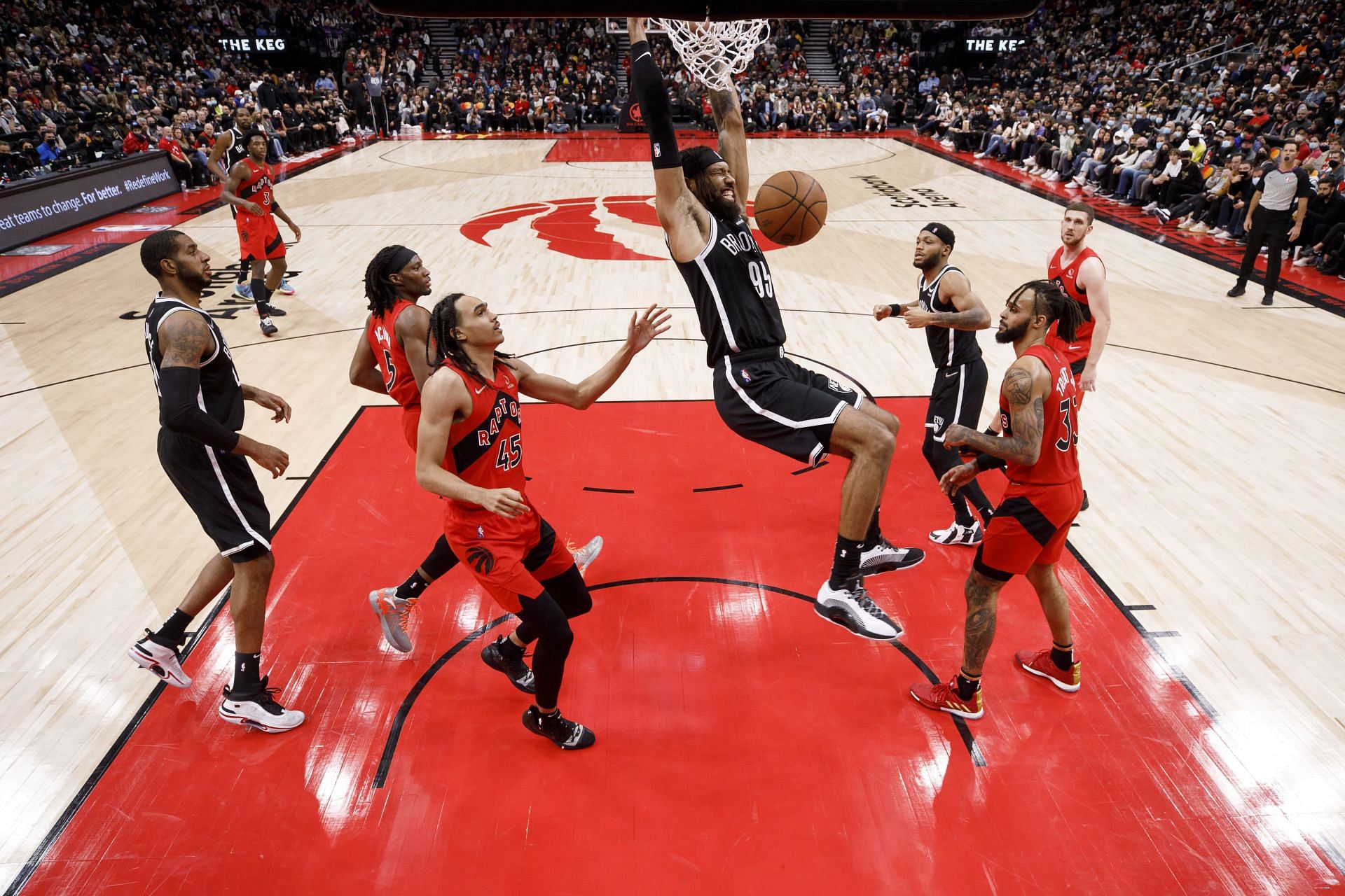 The Toronto Raptors in action against the Brooklyn Nets