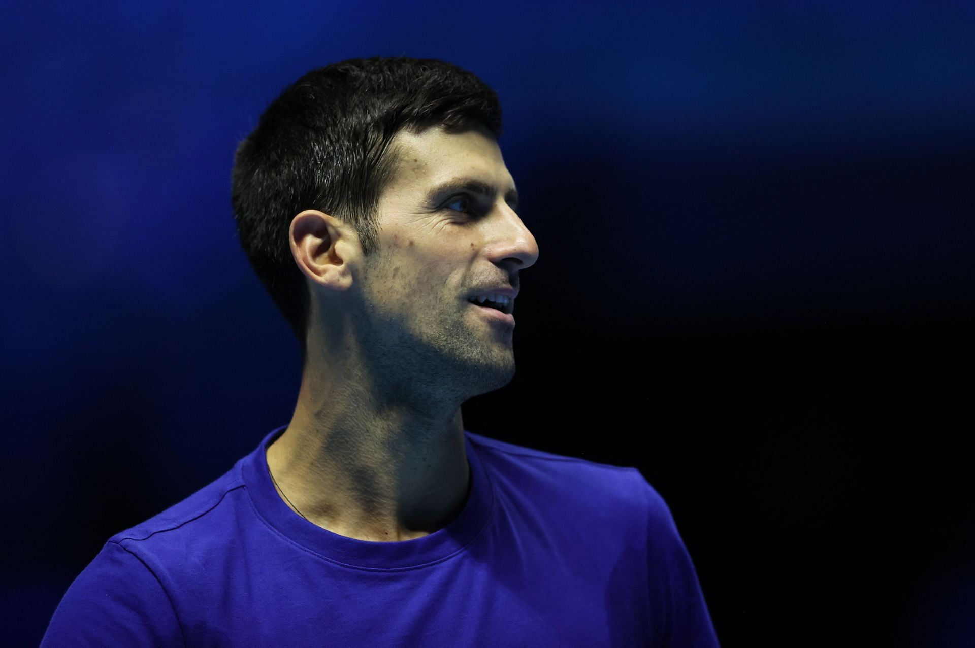 Novak Djokovic practicing at the 2021 Nitto ATP Tour Finals