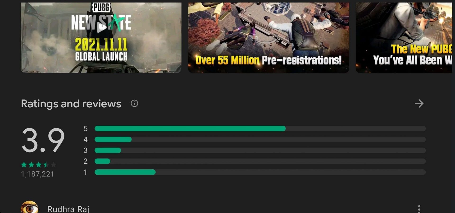 PUBG New State&#039;s rating on the Play Store (Image via Google Play Store)