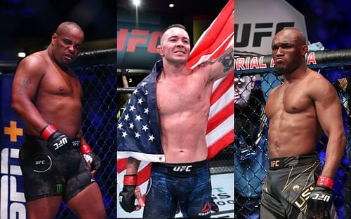 Daniel Cormier (left), Colby Covington (center) and Kamaru Usman (right)