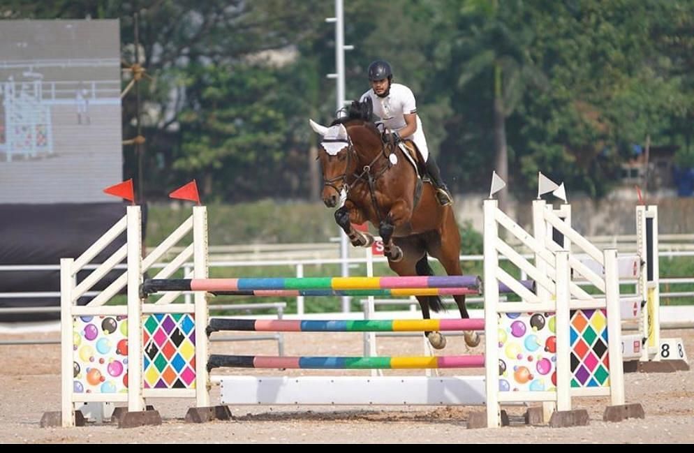 Equestrian Pranay Khare in action at the FEI Jumping World Challenge. (PC: ARC)