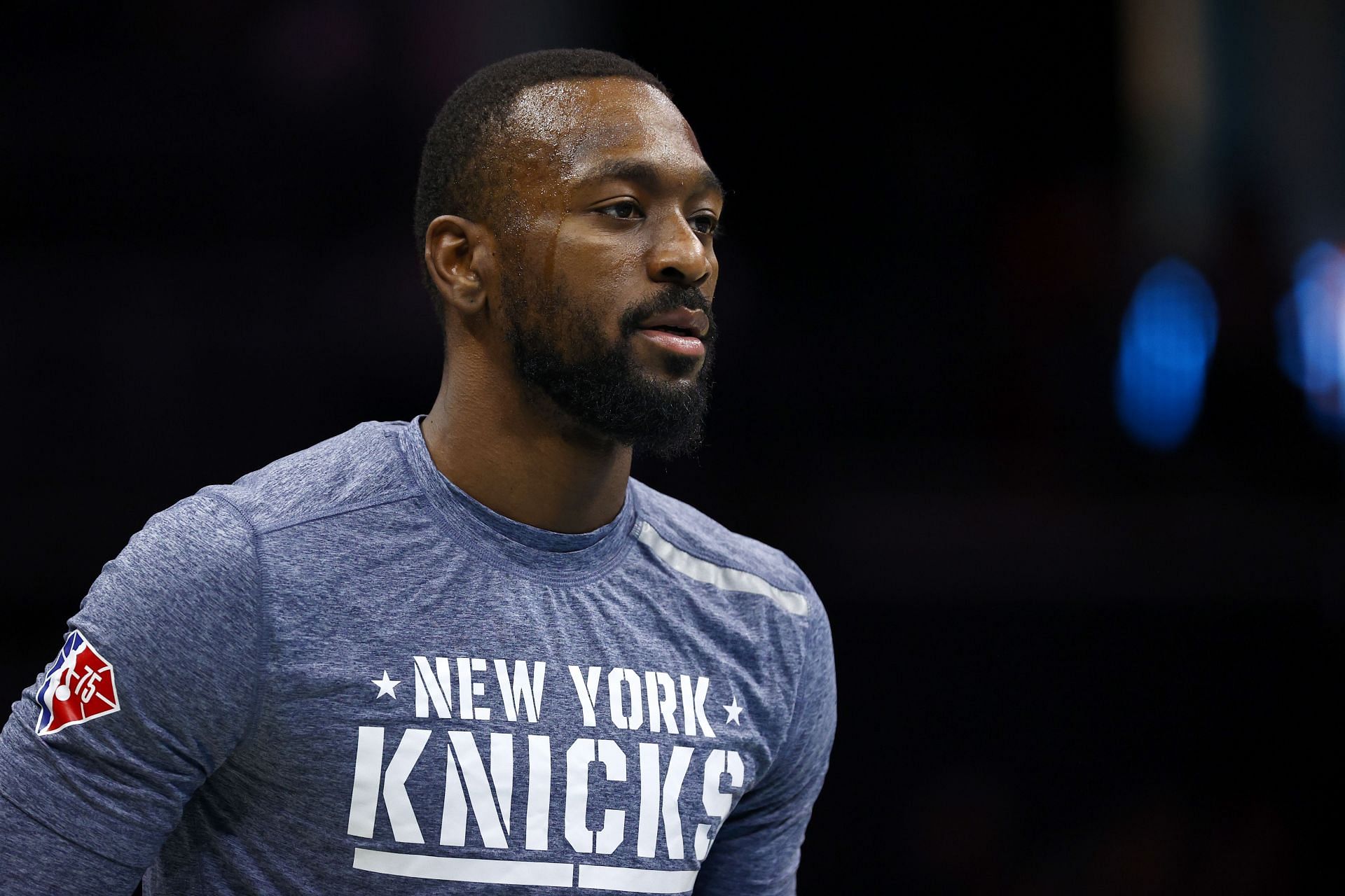Kemba Walker with the New York Knicks warms up pregame.