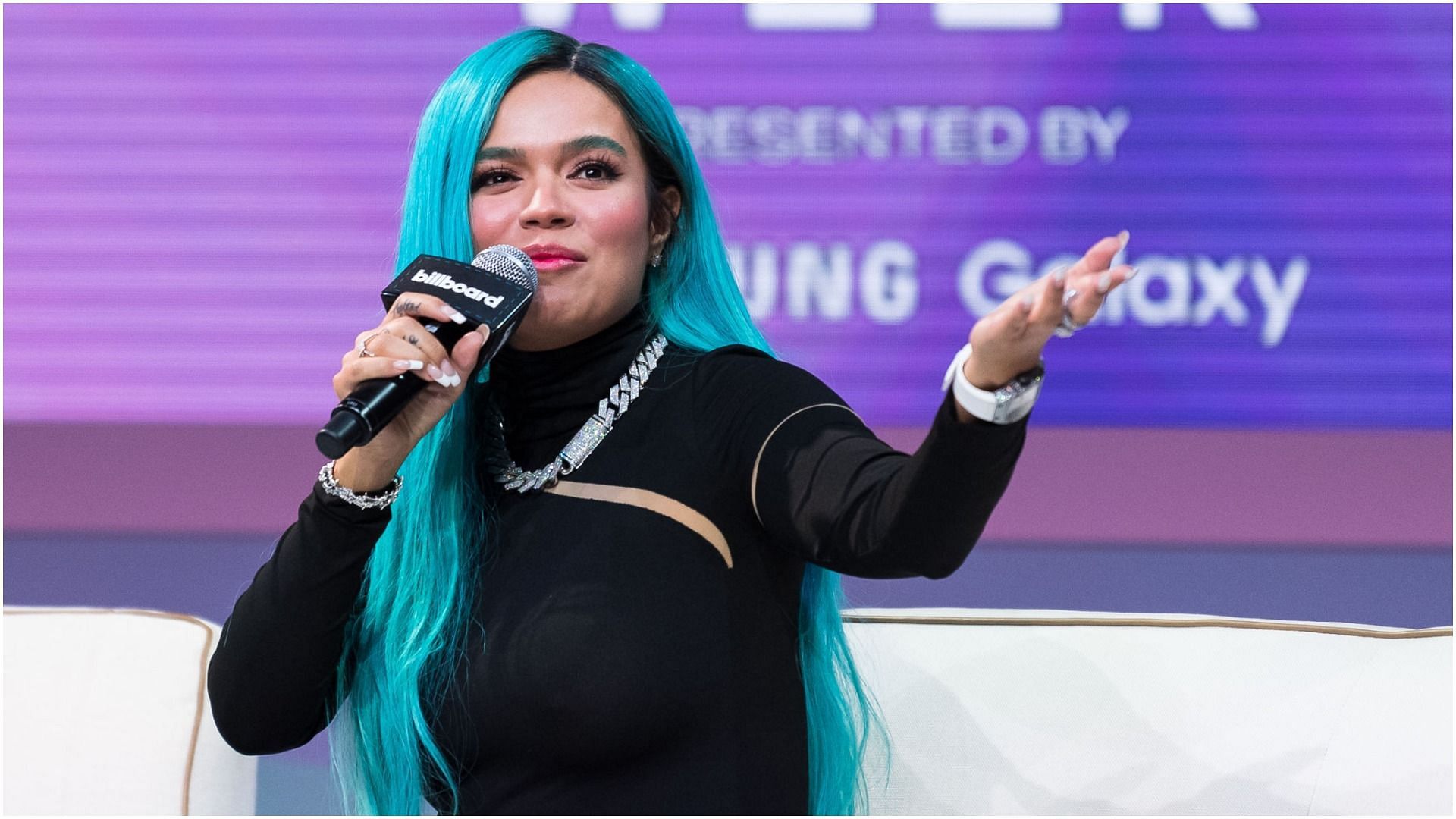The Superstar Q + A with Karol G during Billboard Latin Music Week 2021 at Faena Forum (Image by Jason Koerner via Getty Images)
