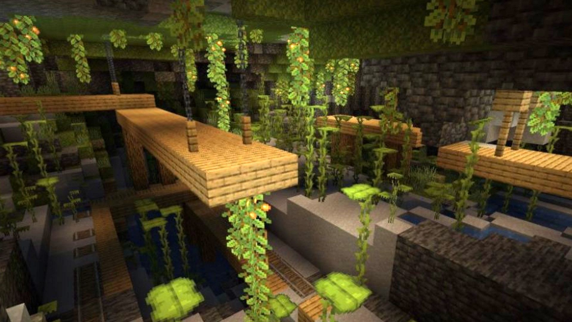 Mineshafts can generate in Lush caves (Image via Minecraft)