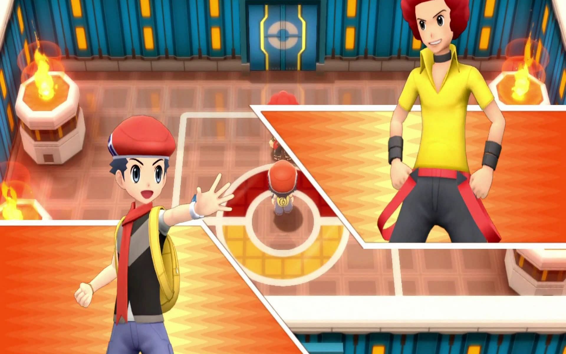 A trainer starting a battle with Flint in Pokemon Brilliant Diamond and Shining Pearl (Image via ILCA)
