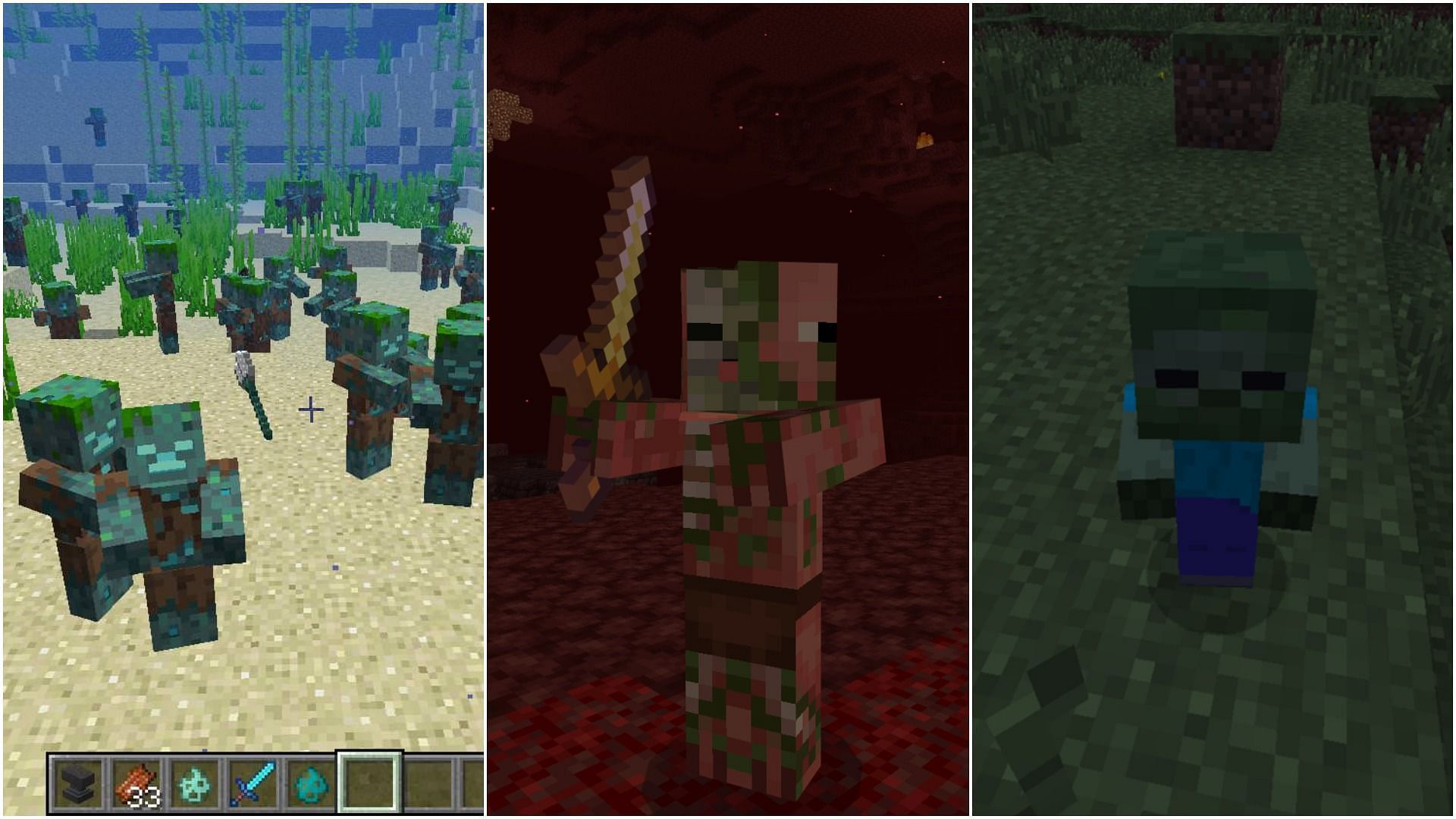 Drowned, Zombie Pigman, Baby Zombie (Image via Minecraft)