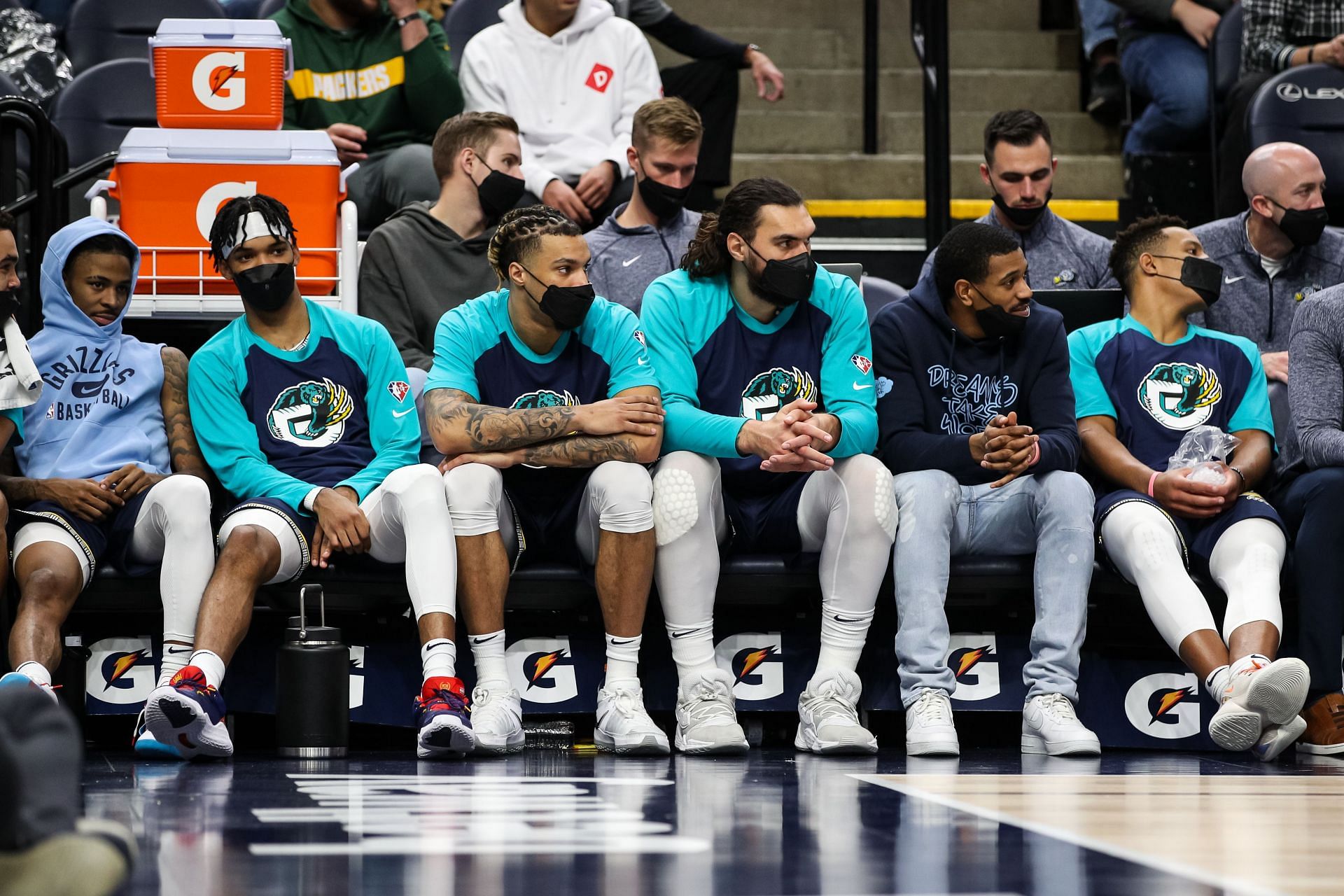 Memphis Grizzlies players on the bench against the Minnesota Timberwolves
