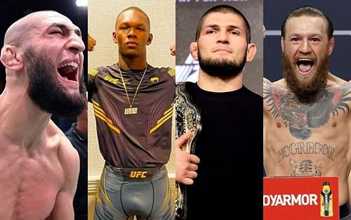 Khamzat Chimaev, Israel Adesanya, Khabib Nurmagomedov, and Conor McGregor (From left to right)