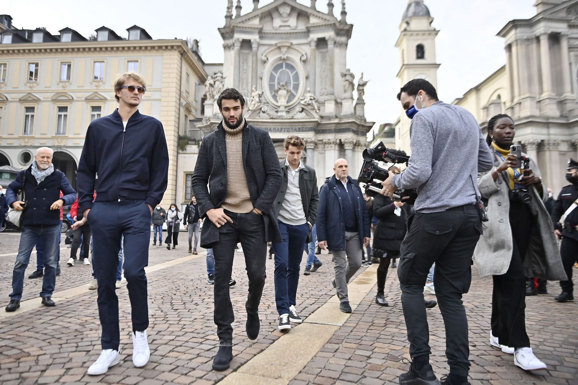 Alexander Zverev and Matteo Berrettini walking together in Turin