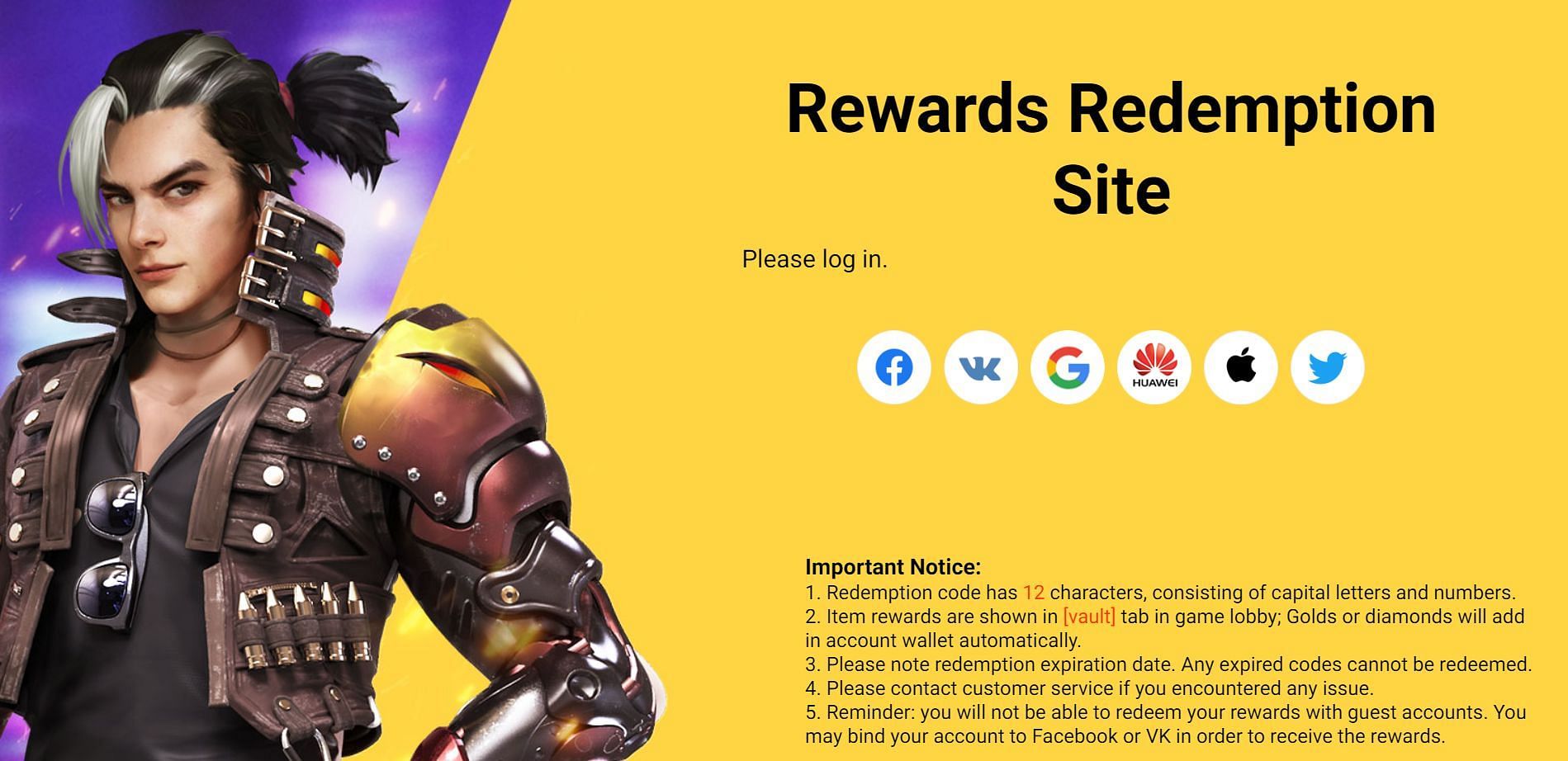 Using guest account is not possible to get the rewards (Image via Free Fire)