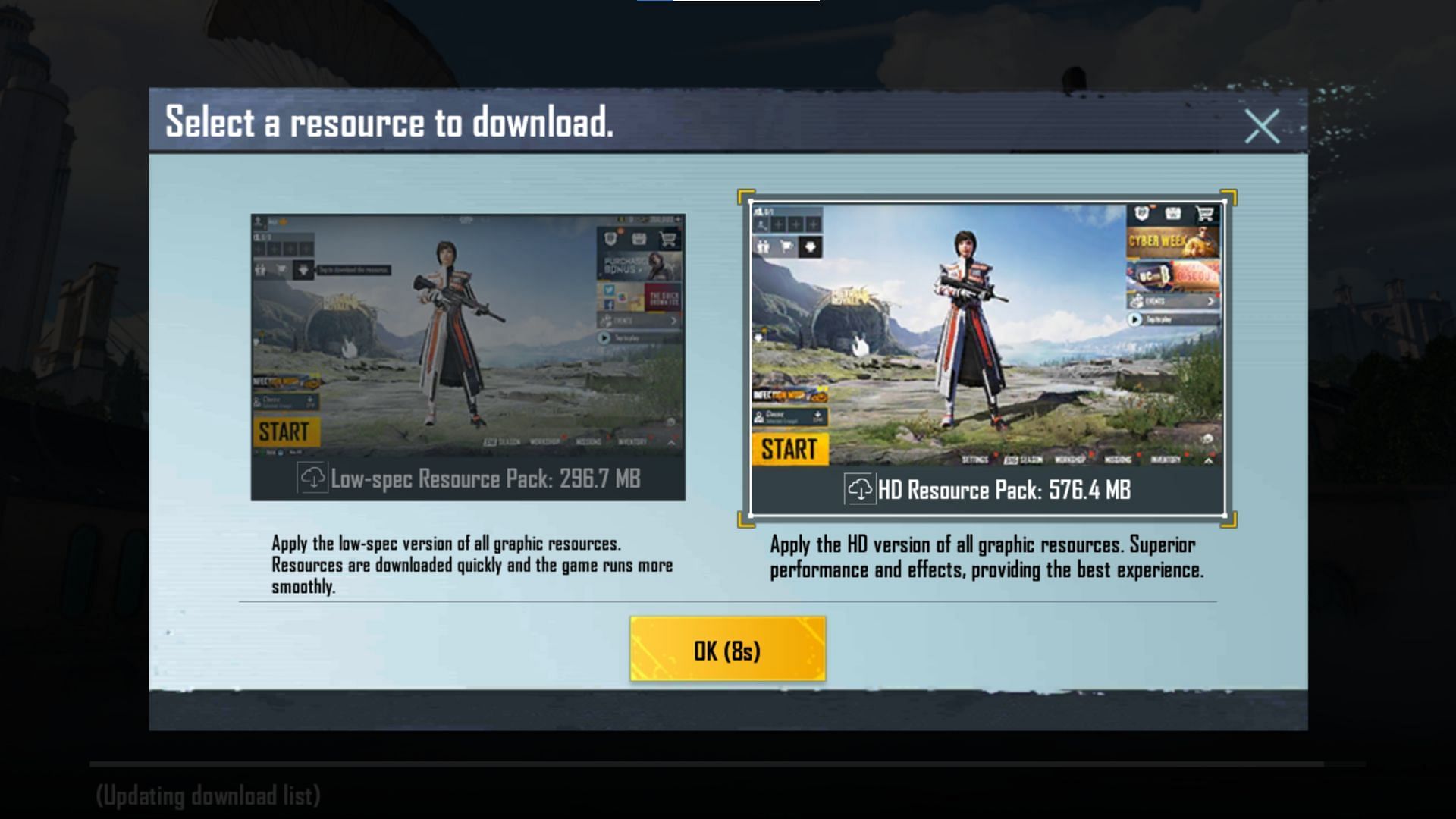 In-game resources would have to be downloaded again (Image via PUBG Mobile)