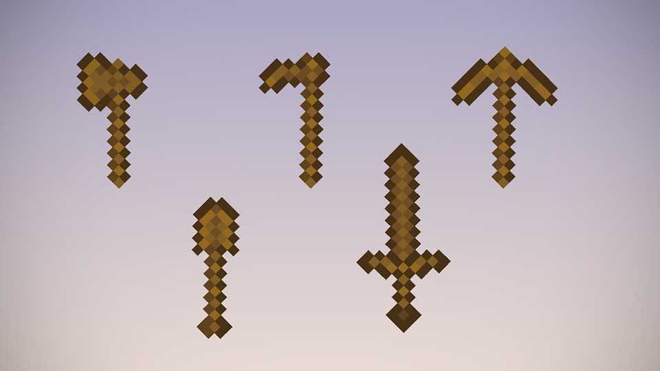 Wooden tools in Minecraft (Image via Stick Nodes)