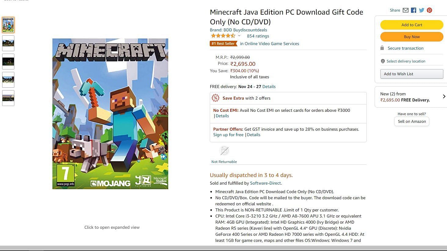 Minecraft java shop edition amazon code