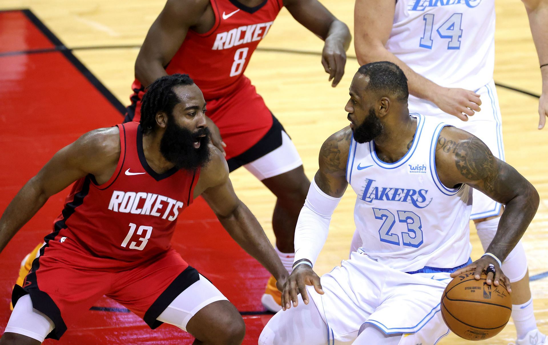 Harden and Lebron James during the former&#039;s Houston Rockets days.
