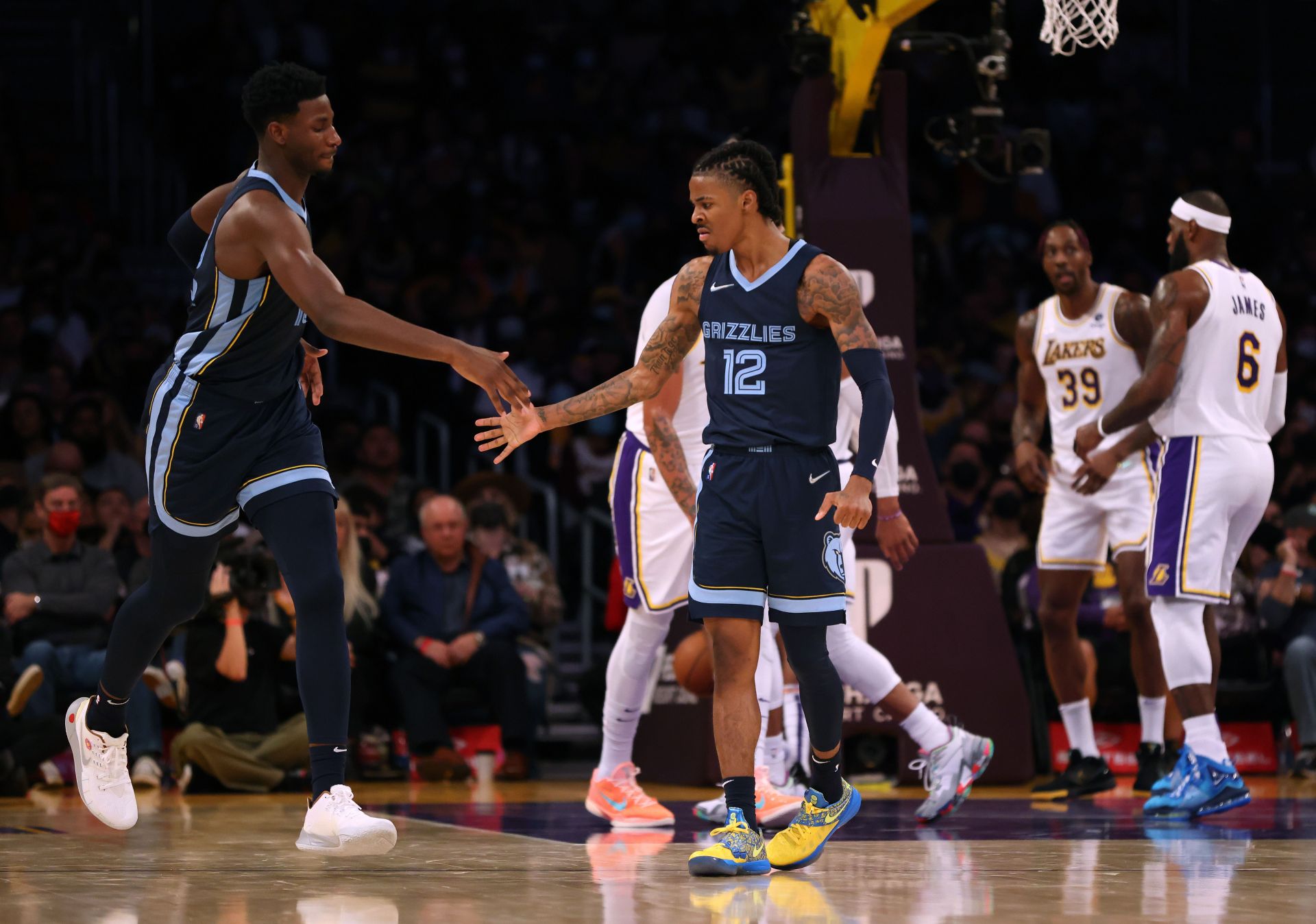 Jaren Jackson and Ja Morant during Memphis Grizzlies v Los Angeles Lakers