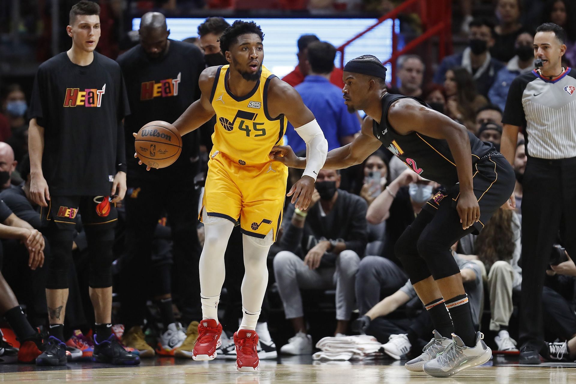 Donovan Mitchell surveys the floor for the Utah Jazz.