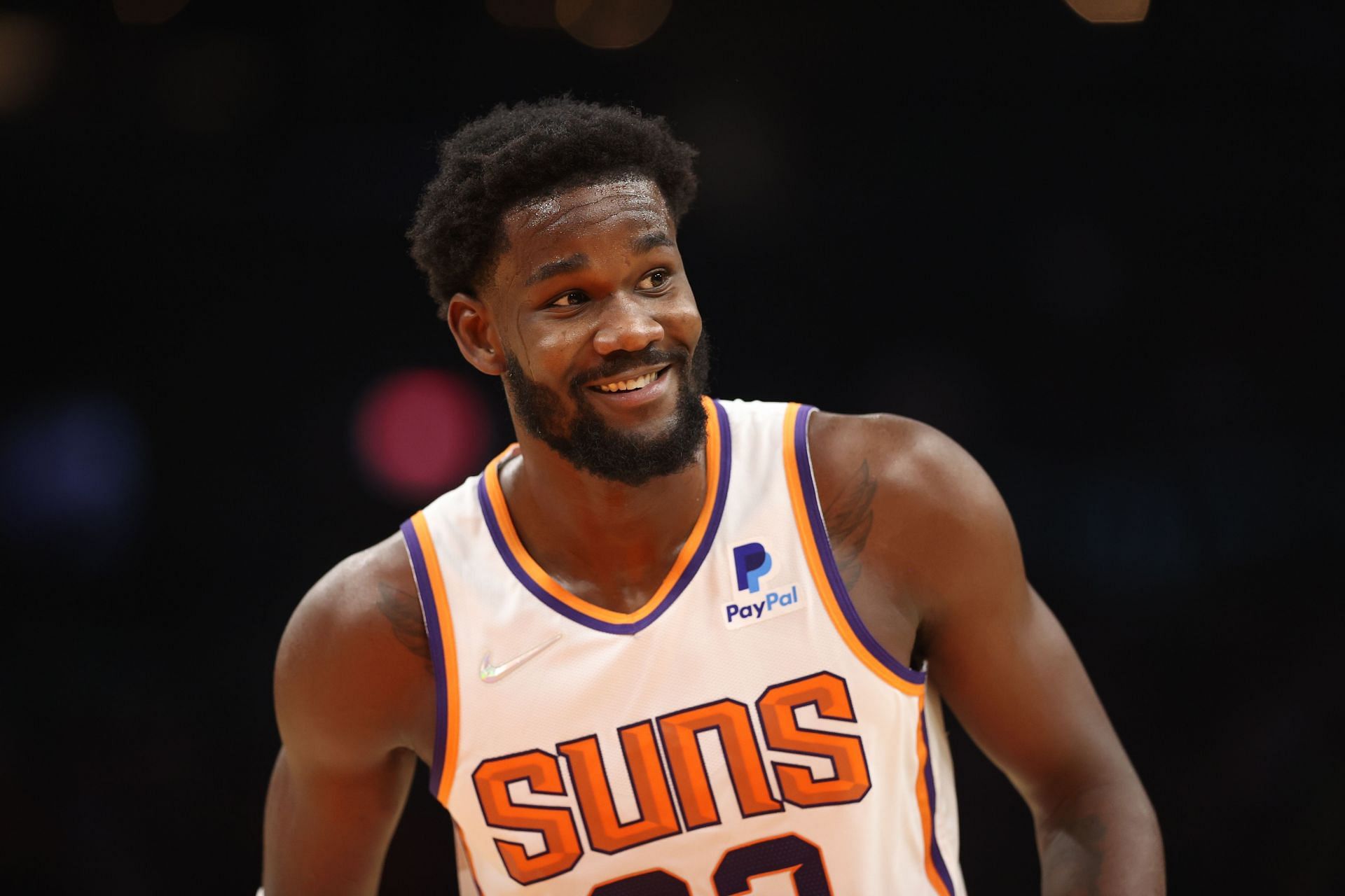 Deandre Ayton #22 of the Phoenix Suns during the second half of the NBA game at Footprint Center on October 27, 2021 in Phoenix, Arizona. The Kings defeated the Suns 110-107.