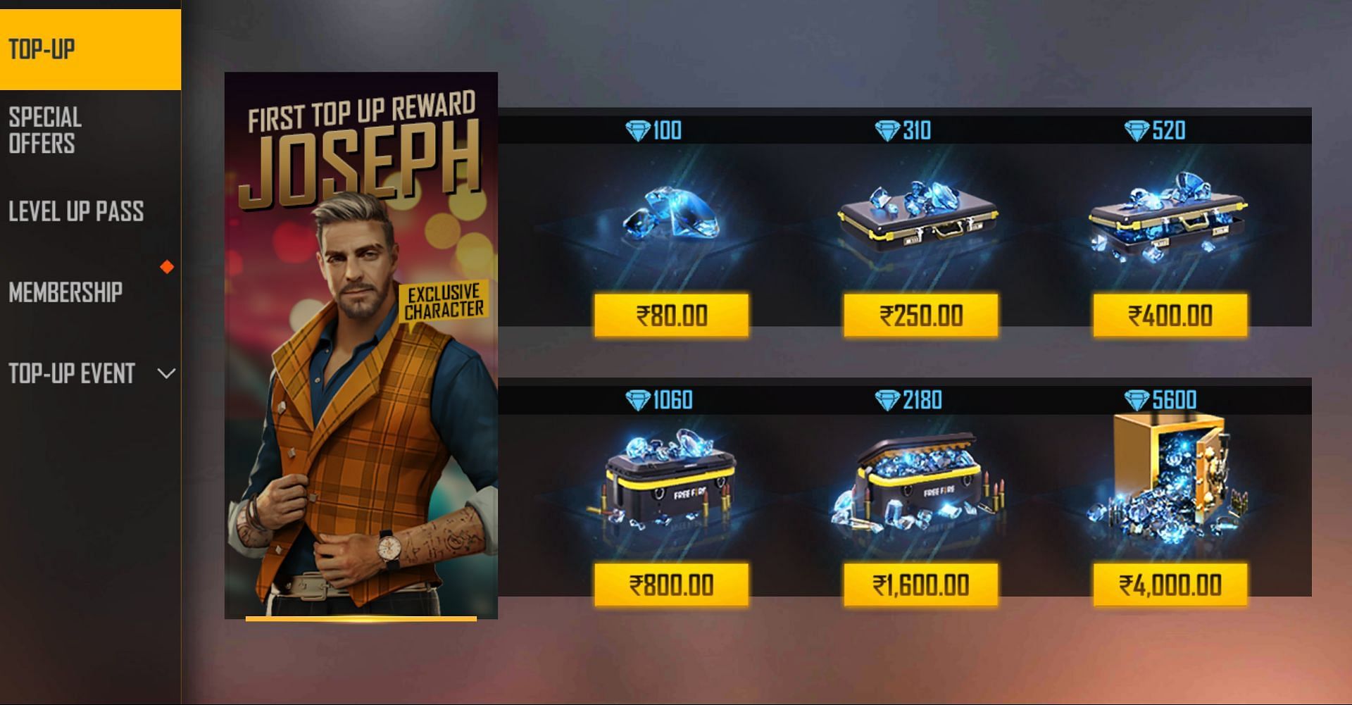 There are six options within the game (Image via Free Fire)