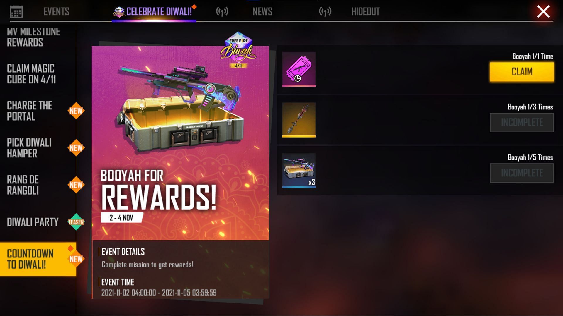 Click the claim button to attain the item (Image via Free Fire)