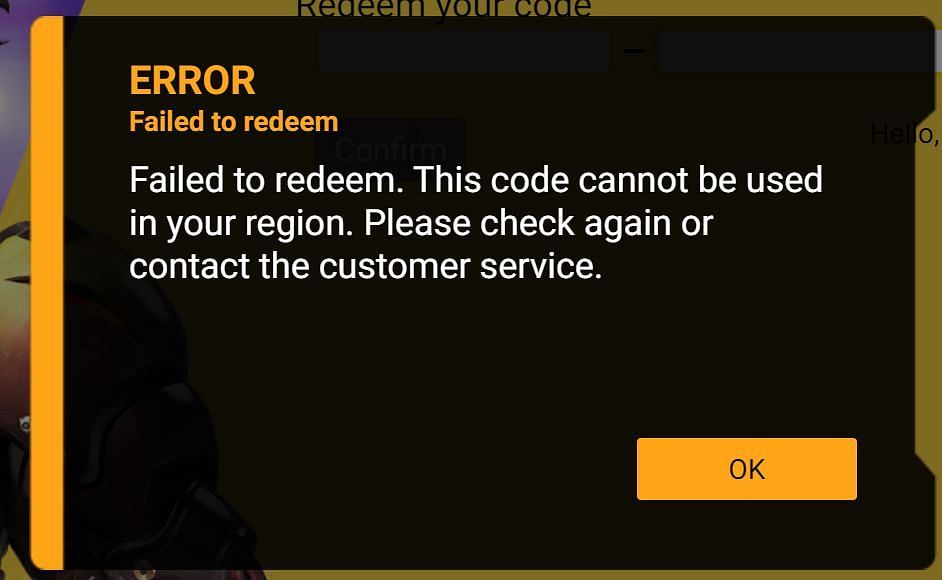 Error for using a redeem code released for other servers (Image via Free Fire)