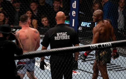 Kamaru Usman (right) and Colby Covington (left) react after their UFC 268 rematch [Image credit: @ufc on Instagram]