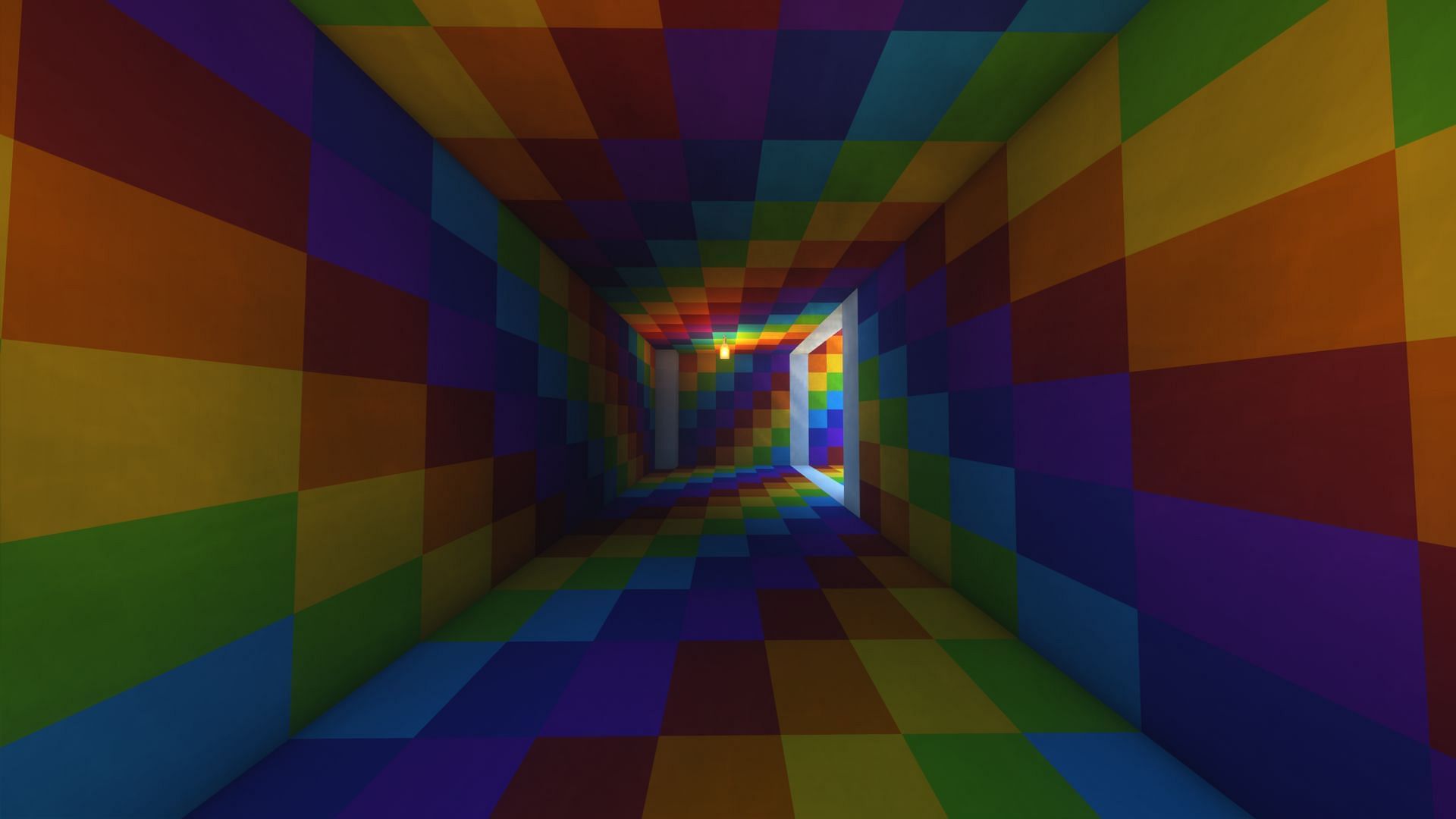 The Rainbow tunnel in the &quot;Ascend&quot; map (Image via Minecraft)