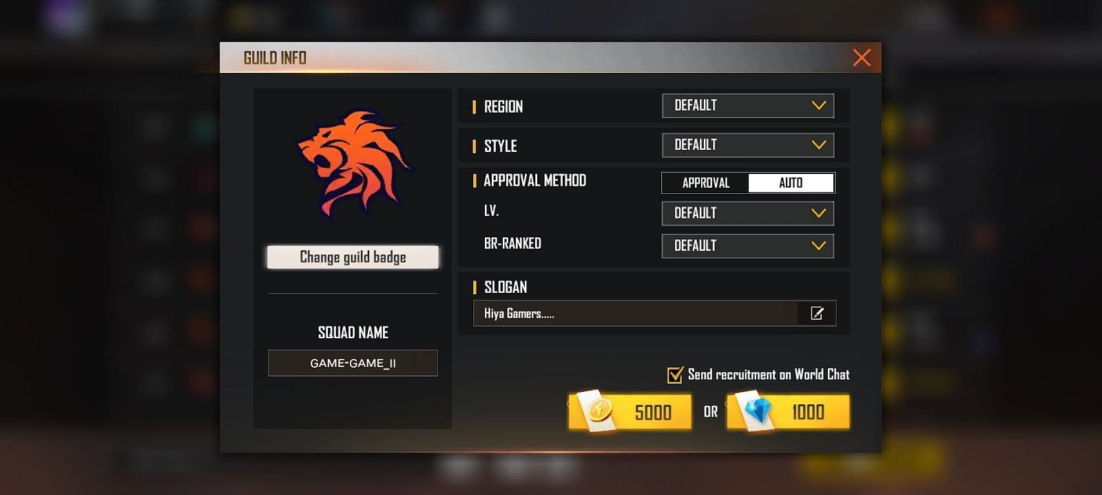 Paste the text in the Squad Name box (Image via Free Fire)