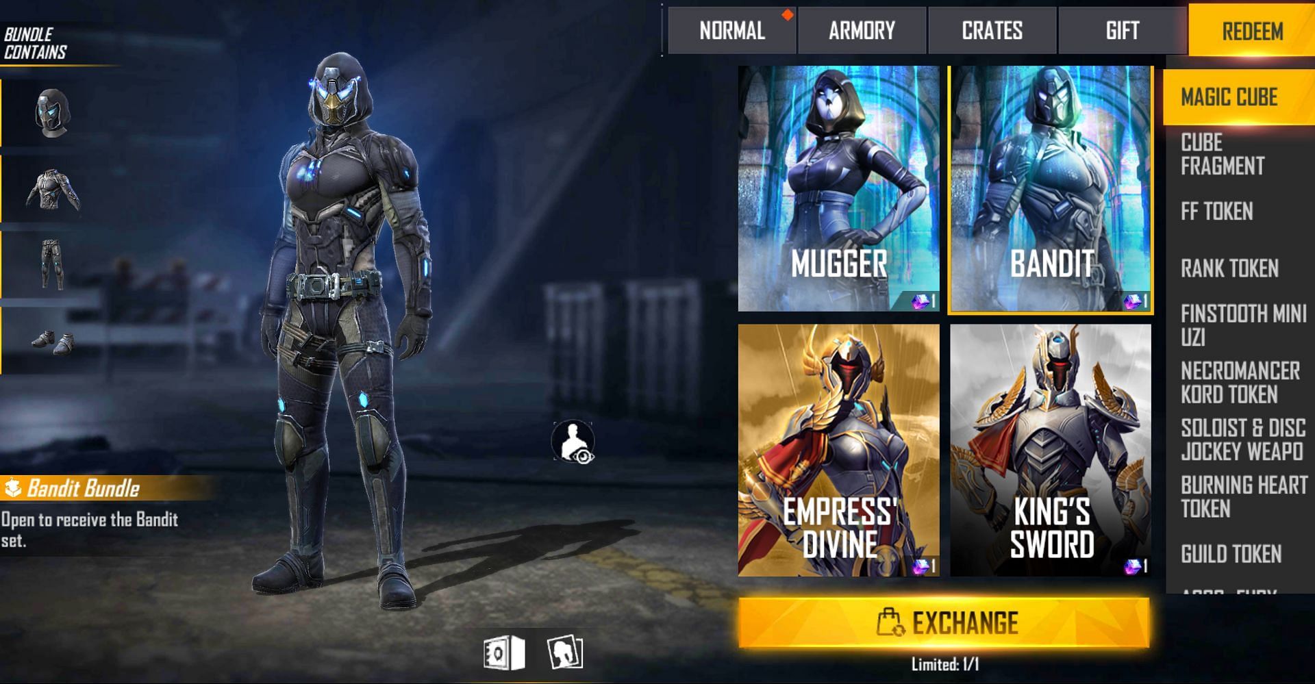 Bandit Bundle can be obtained by using the Magic Cube (Image via Free Fire)