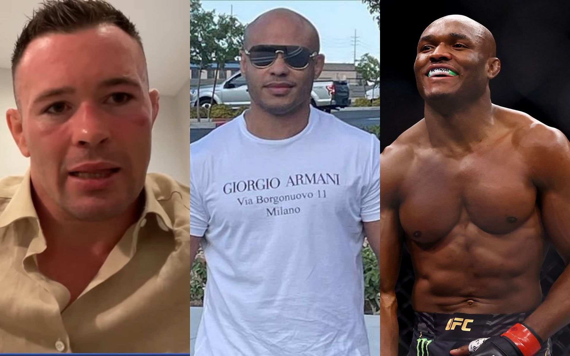 Colby Covington (left) via. Youtube/MMANews; Ali Abdelaziz (centre) via Instagram/aliabdelaziz000; Kamaru Usman (right)