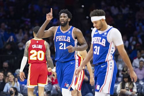 Philadelphia 76ers key players Joel Embiid #21 (left) and Seth Curry #31 (right)