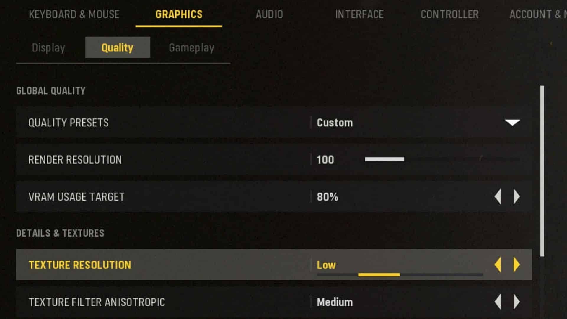 Call of Duty: Vanguard graphics settings. (Image via Activision)