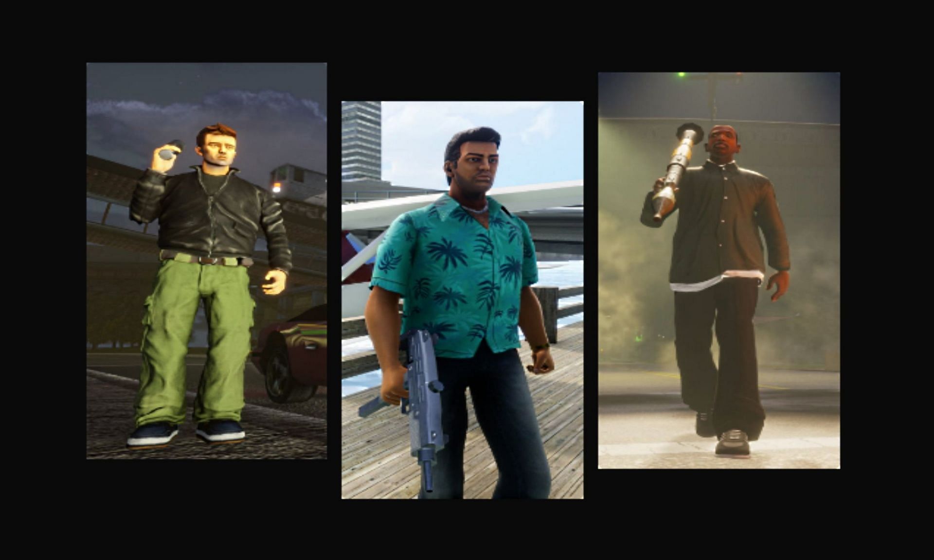 The main characters for the GTA Trilogy Definitive Edition (Image via Rockstar Games)