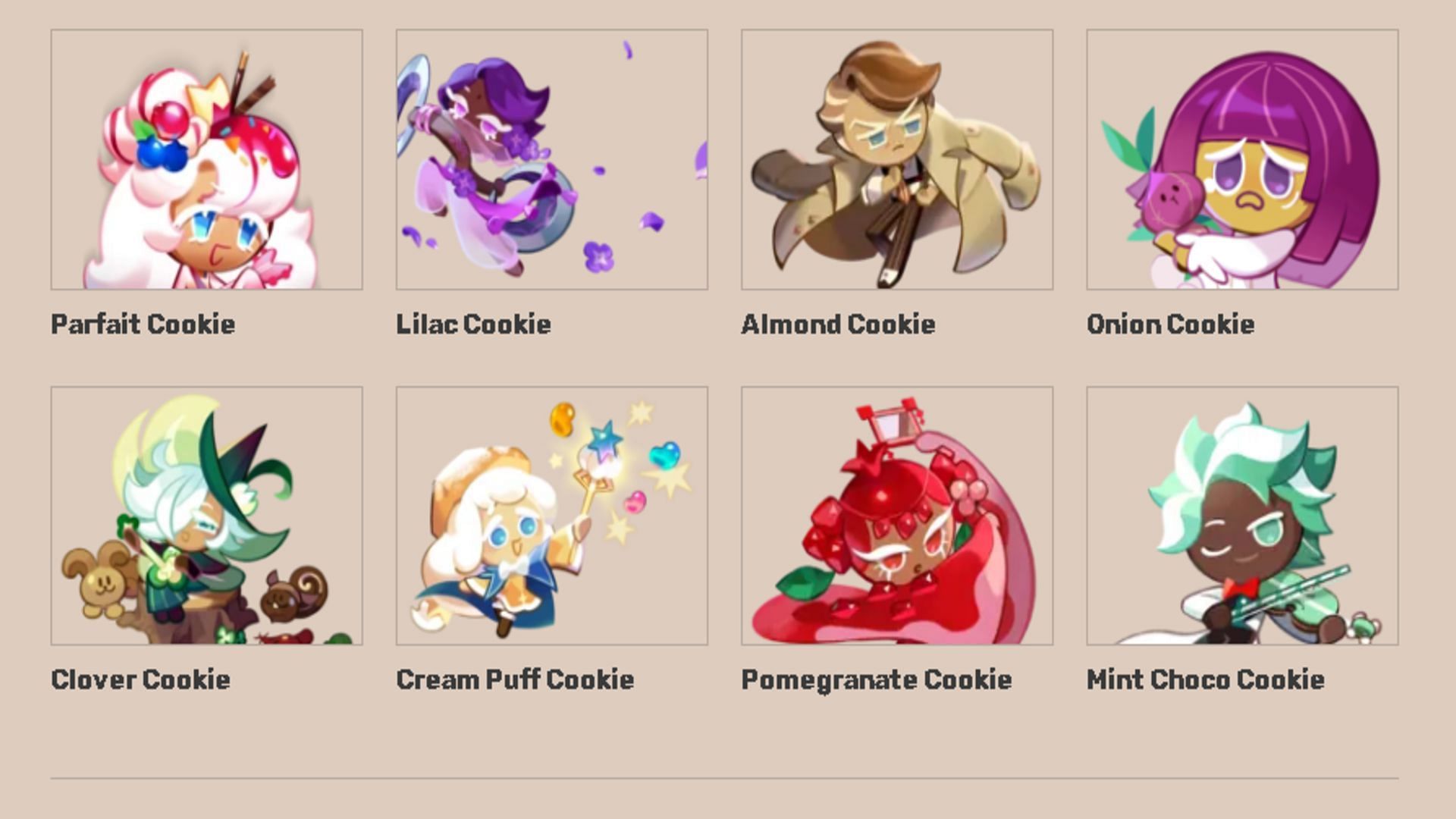 There are currently eight support cookies. (Image via Cookie Run Kingdom Wiki)