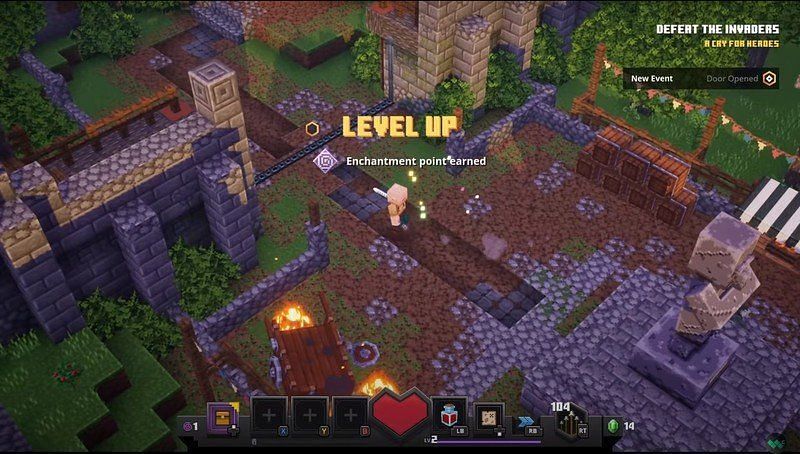 Leveling up is met with a flair, a cosmetic item available in Minecraft Dungeons (Image via Mojang)