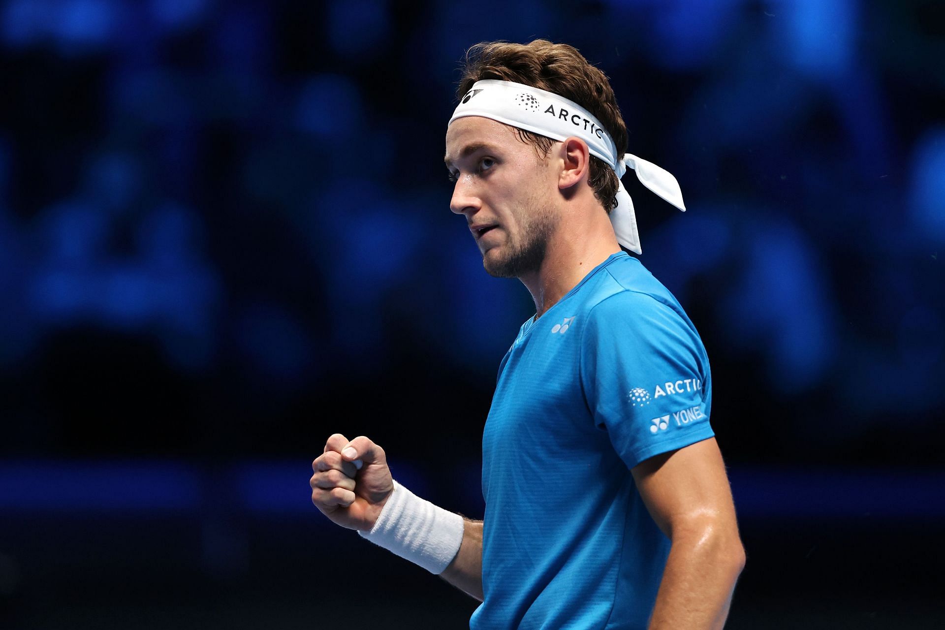 Casper Ruud celebrates a point at the Nitto ATP World Tour Finals