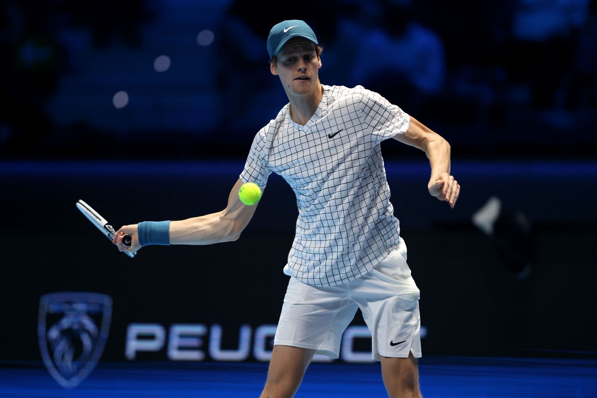 Jannik Sinner during his match with Daniil Medvedev at the 2021 Nitto ATP World Tour Finals