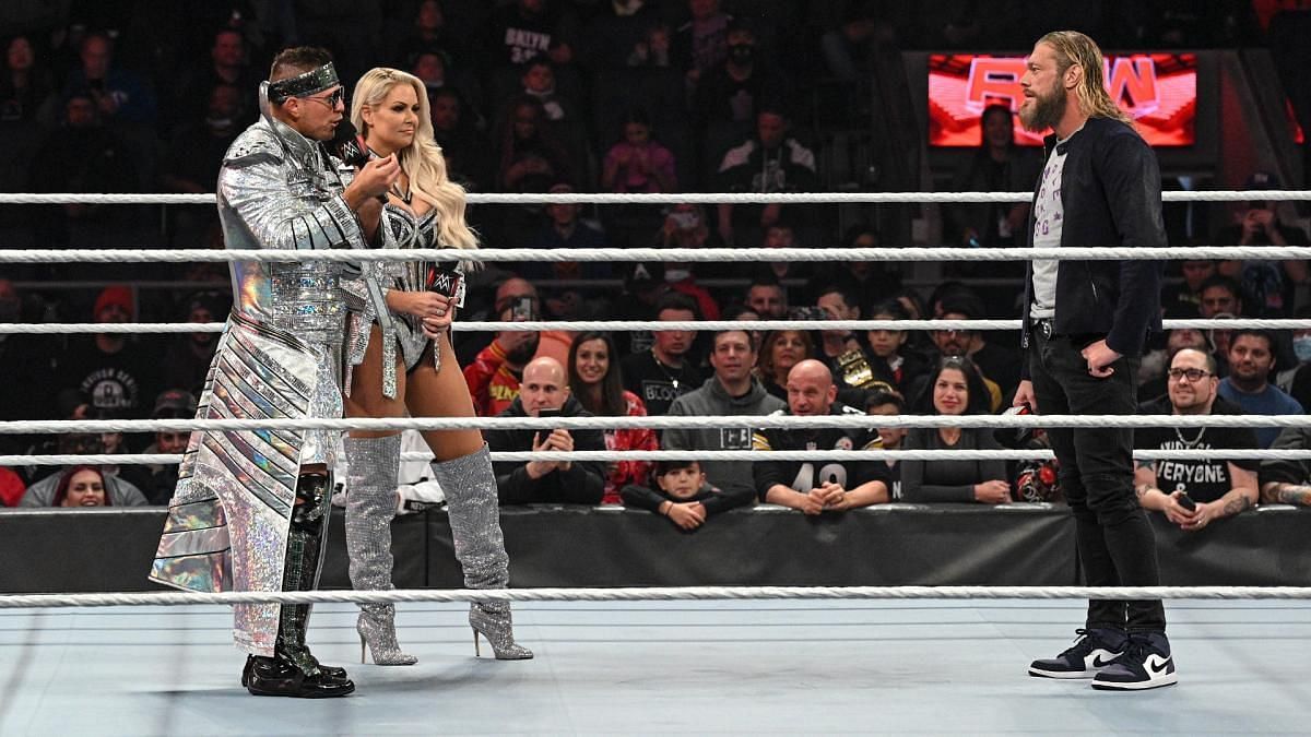 Edge down. Maryse WWE 2022. MJF vs Miz. Edge and Beth Phoenix Boots. Maryse and Drew MCINTYRE.