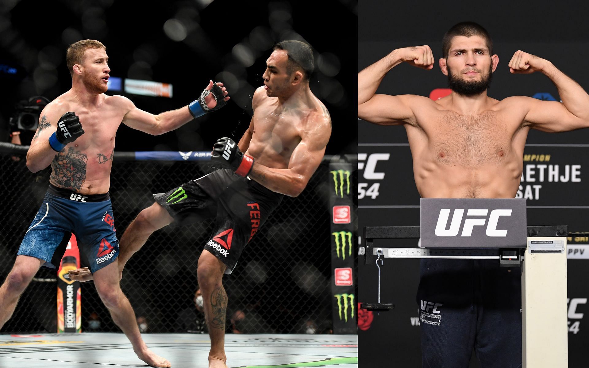 Justin Gaethje (left), Tony Ferguson (center) and Khabib Nurmagomedov (right)