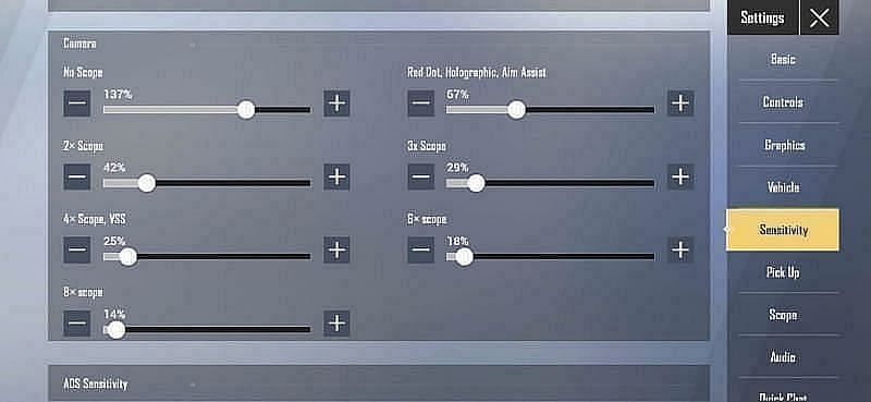 BGMI camera sensitivity settings (Image via Krafton)