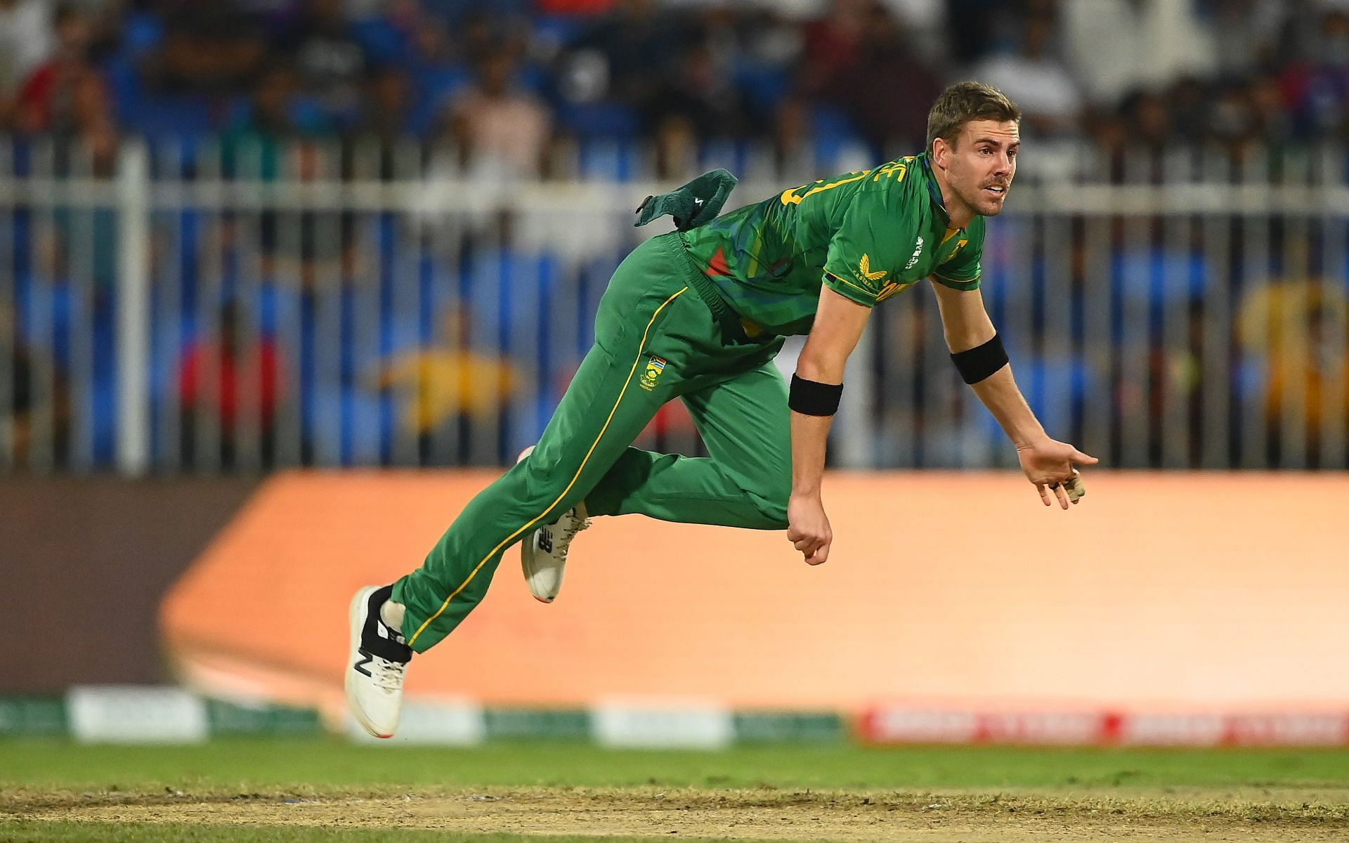 Anrich Nortje bowling during the T20 World Cup 2021. Pic: Getty Images
