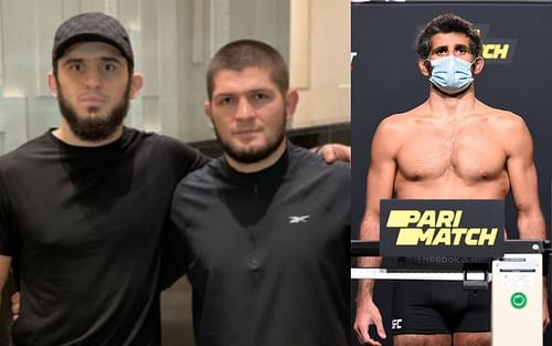 American Kickboxing Academy training partners Islam Makhachev and Khabib Nurmagomedov (left; Image Credit: @islam_makhachev on Instagram) and Beneil Dariush (right)