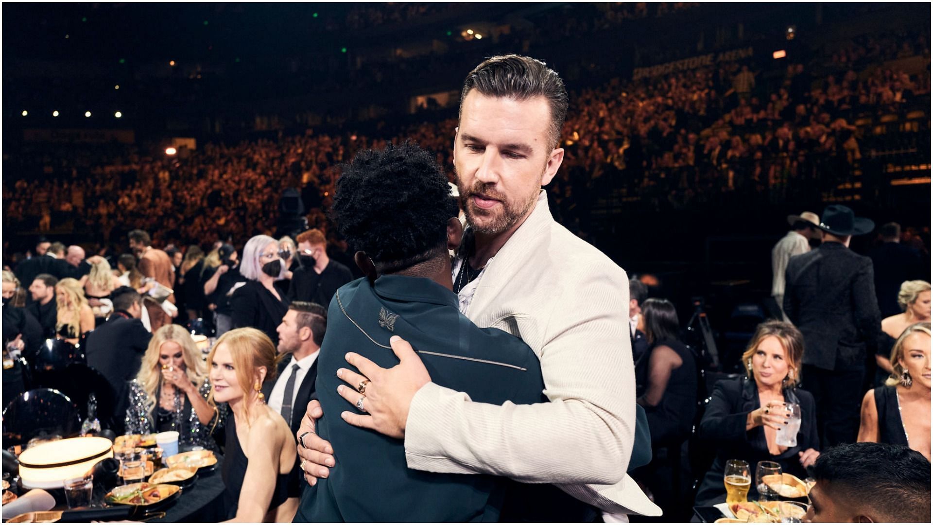 Breland, and T.J. Osborne of Brothers Osborne during the 55th annual Country Music Association awards at the Bridgestone Arena on November 10, 2021 in Nashville, Tennessee (Image via Getty Images)