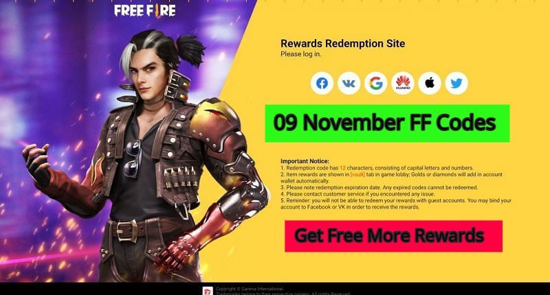 Free Fire में 09 नवम्बर 2021 के रिडीम कोड: मुफ्त में पाए अनेक रिवॉर्ड्स 