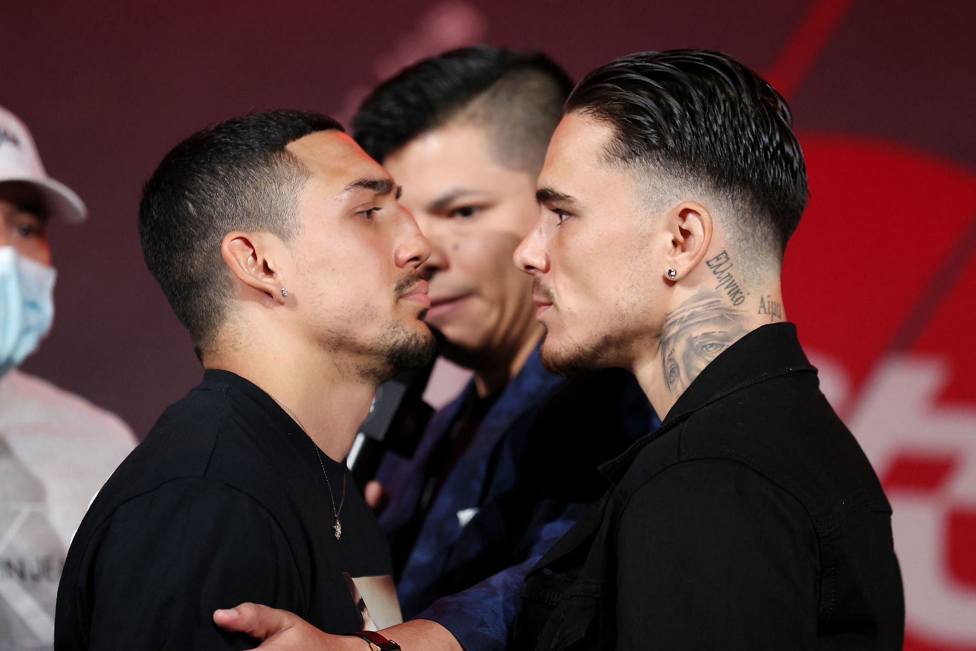 Teofimo Lopez and George Kambosos at the press conference
