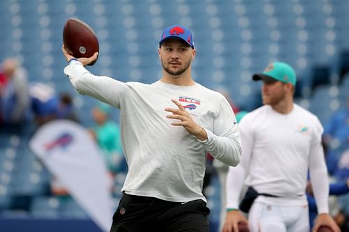 Buffalo Bills quarterback Josh Allen warms up before facing the Miami Dolphins.