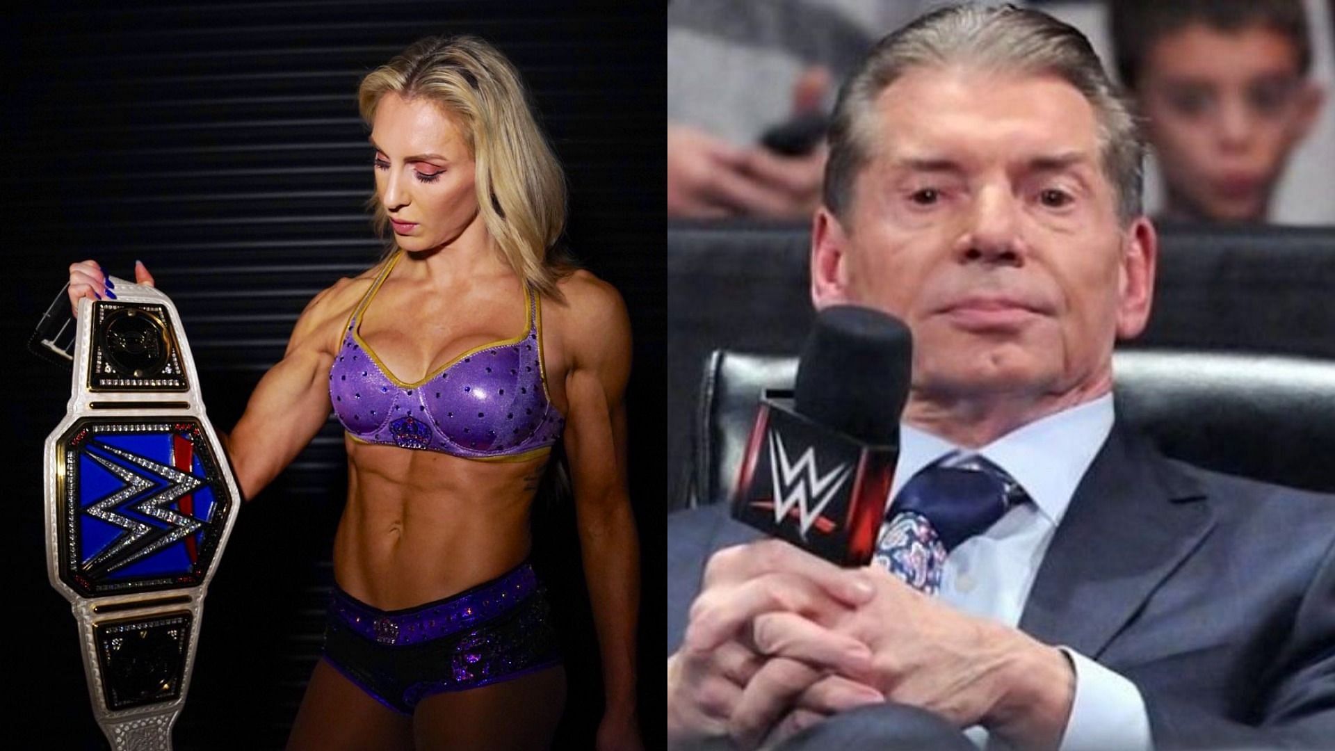 Charlotte Flair (left); Vince McMahon (right)