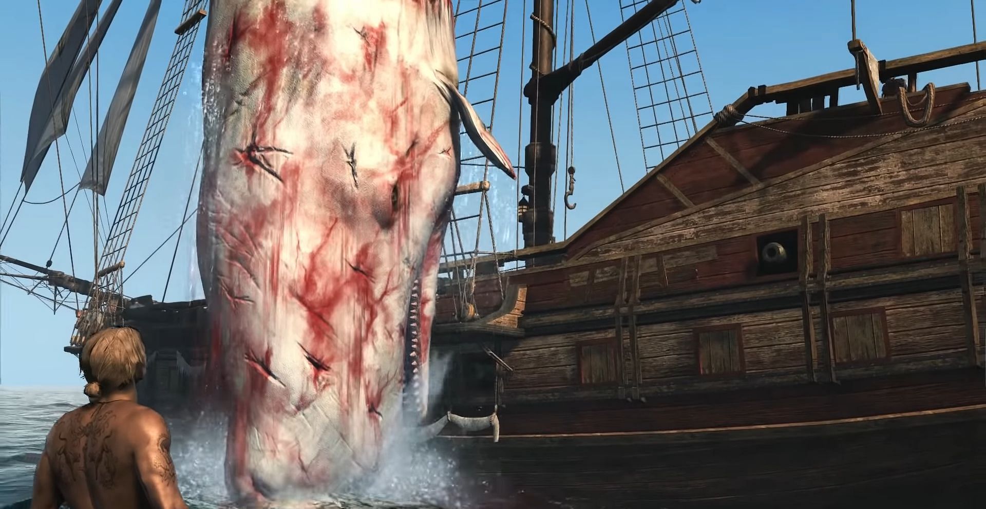 Catching a whale (Image via Assassin&#039;s Creed: Black Flag)