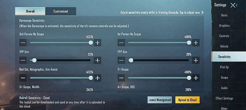 BGMI Gyroscope sensitivity settings for 4GB RAM Android devices (Image via Krafton)